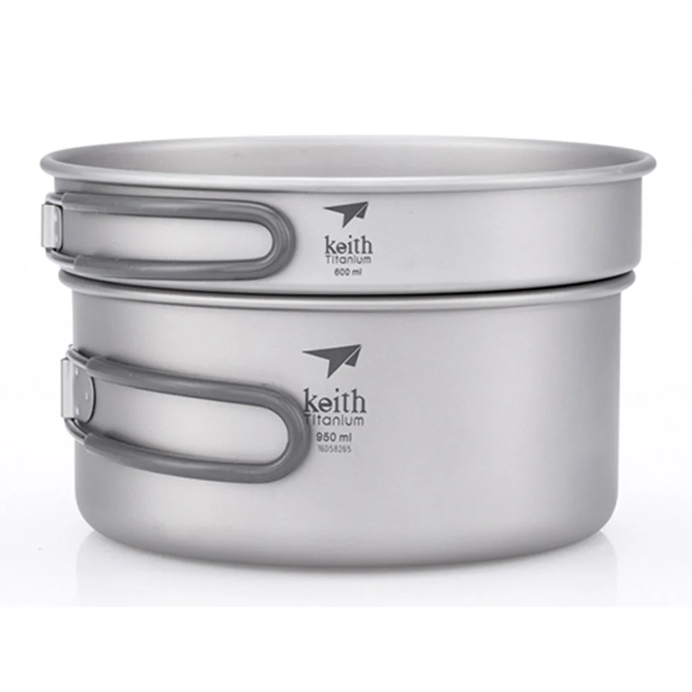 Keith 2 Piece Titanium Pot and Pan Cookset 950ml + 600ml - Image 3